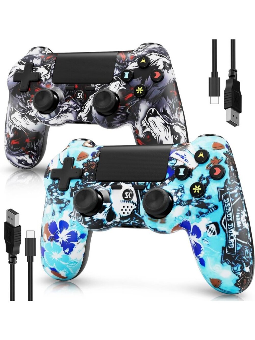 Wireless PS4 Controller 2-Pack, Dual Vibration, Motion Sensor, USB-C, Audio Jack